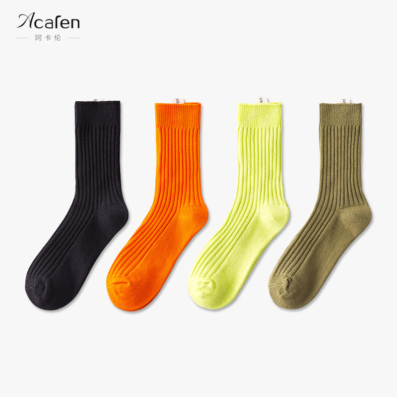 Yu Wenle in the same section Tide Cards Orange Stockings Men's Midbarrel Socks Lady Stockings Men's Porn Sports Street White Coarse Wire Socks