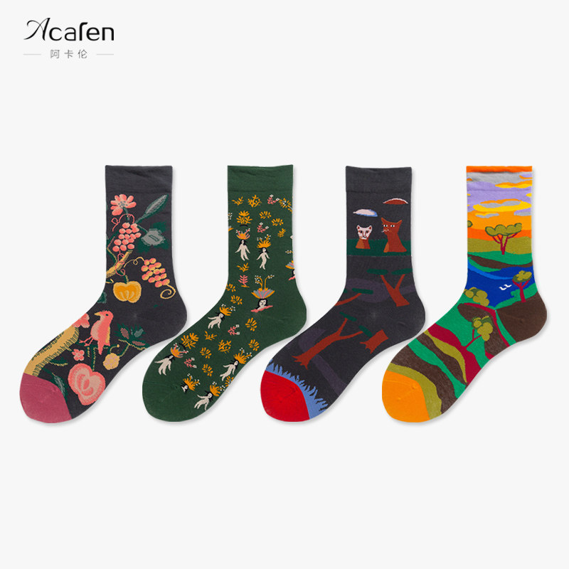 Socks in female socks in tide personality cotton socks retro-hundred stockings female spring and autumn college wind student socks