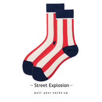 Inglées Red White Vertical Striped Plaid Socks Children Cotton Socks Personality Trendy Men Midtubes Long Socks Street Tide Socks Socks