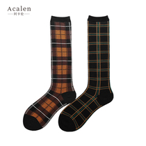 Socks womens calf socks ins tide college style retro wild checkered high tube socks Womens long tube net red piles of socks