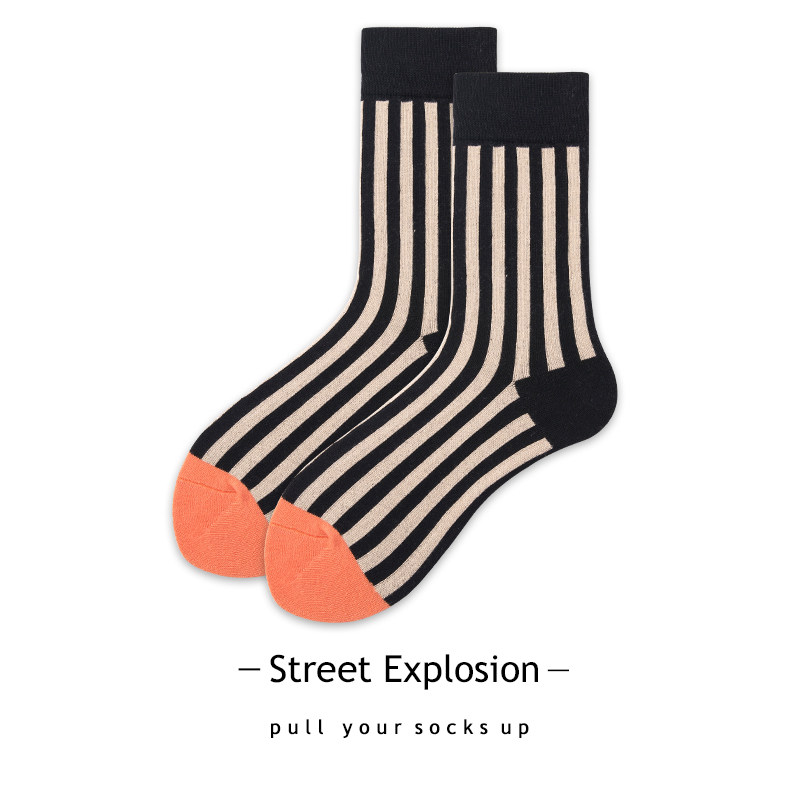 Couple-striped socks for men and women in medium-sized cotton socks retro-ancient English style personality tidal sports tidal socks