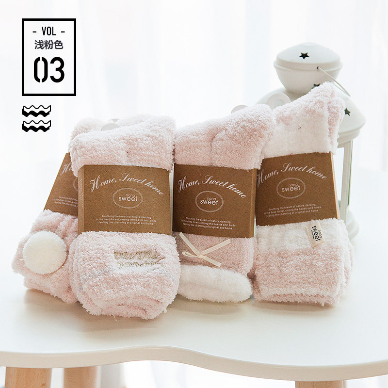 Coral fleece household floor sleeping socks in autumn and winter thickened socks for children