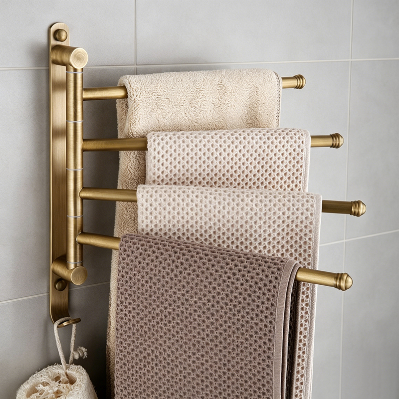 All-Copper Rotatable and Foldable Towel Rack, No-Drill Bathroom Towel Bar, Wall-Mounted Vintage Towel Hanger All-Copper Rotatable and Foldable Towel Rack, No-Drill Bathroom Towel Bar, Wall-Mounted Vintage Towel Hanger