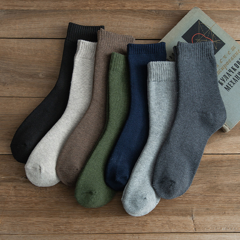 Ultra-thick socks men's autumn winter thickened with velvety warm pure cotton deodorant sucking pure colour long midbarrel socks winter style