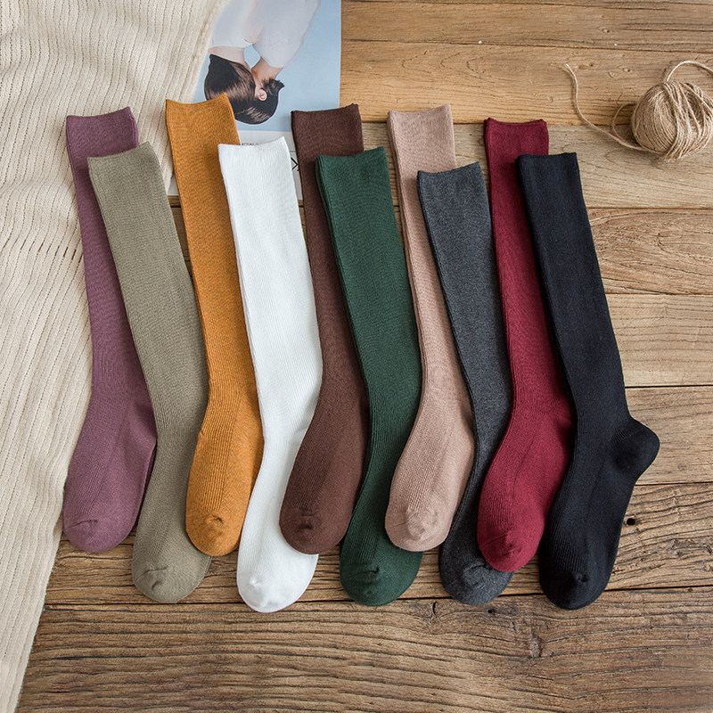 Conspicuthin Long Socks Female Midbarrel Socks Spring Summer Style South Korea Day Series Pure Cotton Ins Tide Pure Colors and Knee Summer Calf Socks