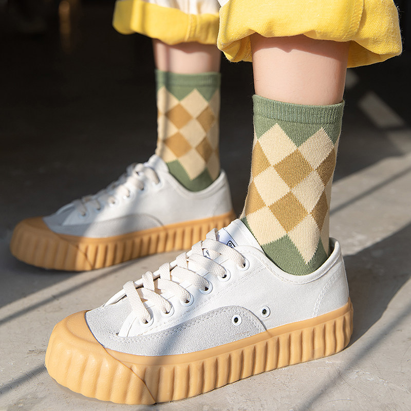 Magazure Stockings Children Summer Slim ins Chains South Korea Japanese Department Pure cotton outwear Plaid Sport Summer middle cylinder Sox