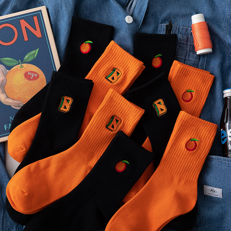 Orange Long Socks Children Summer Ins Chains Nets Red Sports Thin Korean Japanese Department Pure Cotton Men's Summer Middle Silo Socks