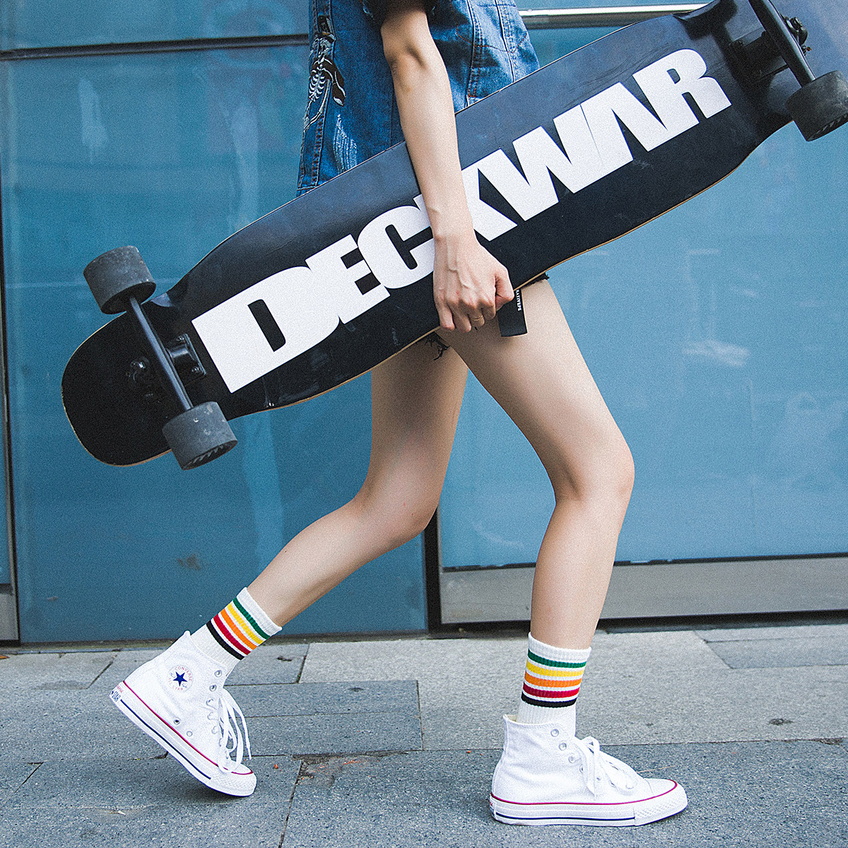 Rainbow Long Sox Children Summer outings Ins Chains Korea Japanese Department pure cotton sports skateboard thin and summer middle cylinder socks