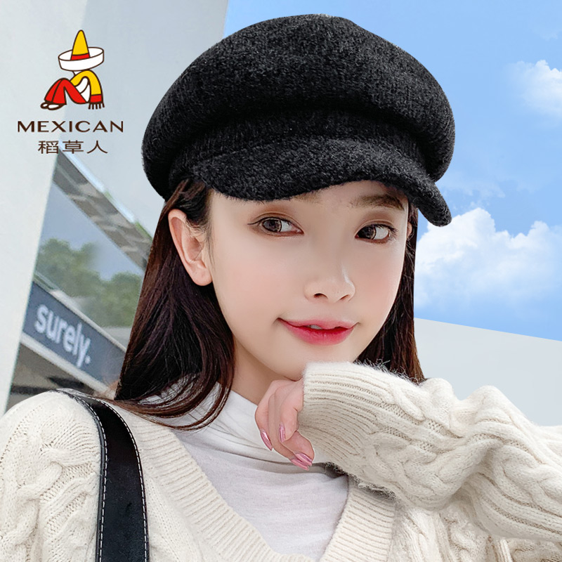 Scarecrow net red hat female autumn and winter British retro Japanese all-match beret octagonal hat sweet and cute Korean version of the tide