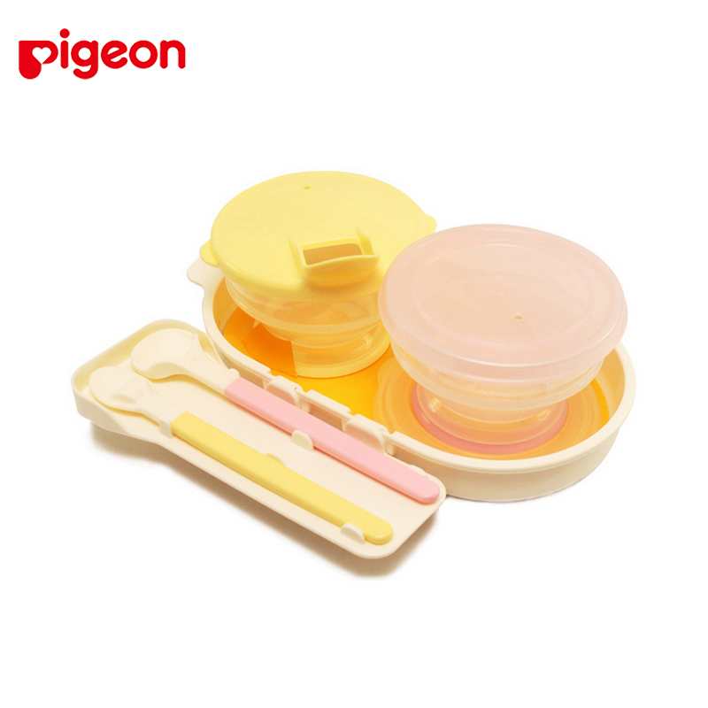 Pigeon Baby Tableware Silicone Soft Tip Spoon Baby Bowl Feeding Set Children's Supplementary Food Bowl Spoon Set DA40