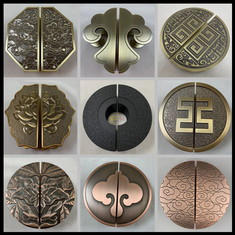 Chinese imitation antique large door handle Xiangyun glass door handle ancient bronze engraving semi-circular wooden door handle double switch brief