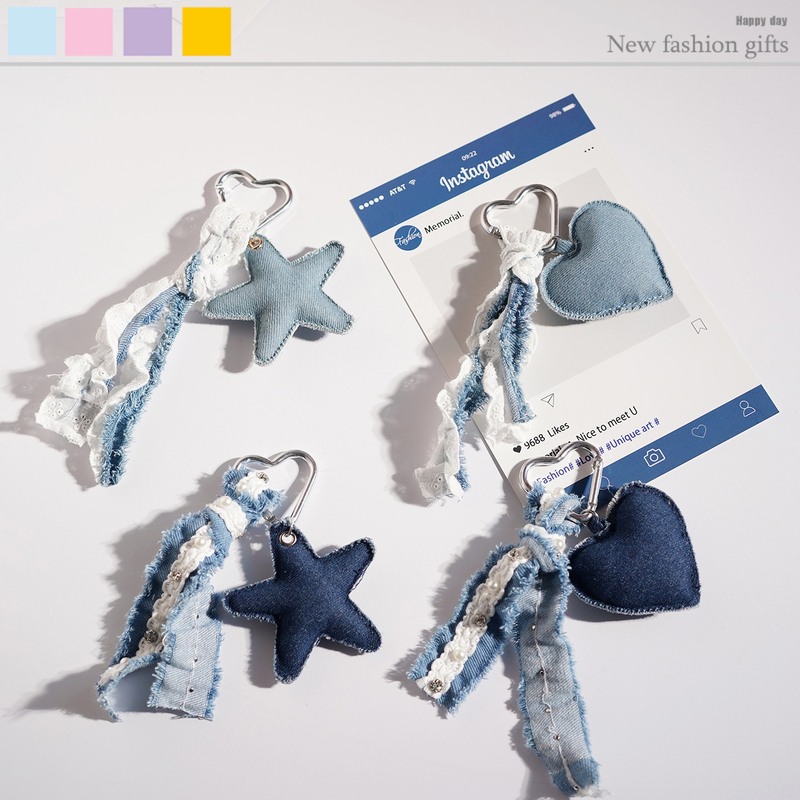 DIY Original Design Denim Starfish Pendant Bag Charm Spring Buckle Car Backpack Decoration DIY Original Design Denim Starfish Pendant Bag Charm Spring Buckle Car Backpack Decoration