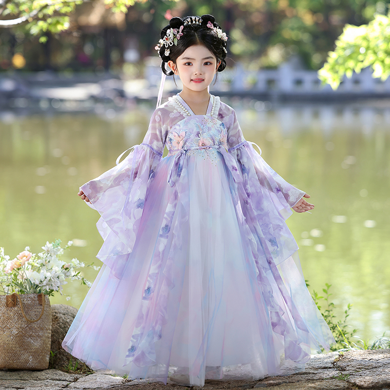 Girls' Flower Goddess Hanfu Ancient Style Super Fairy Children's Tang Suit Cheongsam Chinese Style Summer Princess Dress Performance Costume