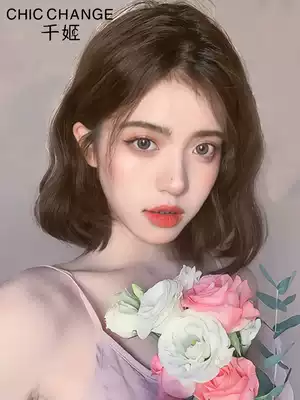 Wig short hair female summer mid-point Korean egg roll head round face short curly hair real hair headgear completely natural