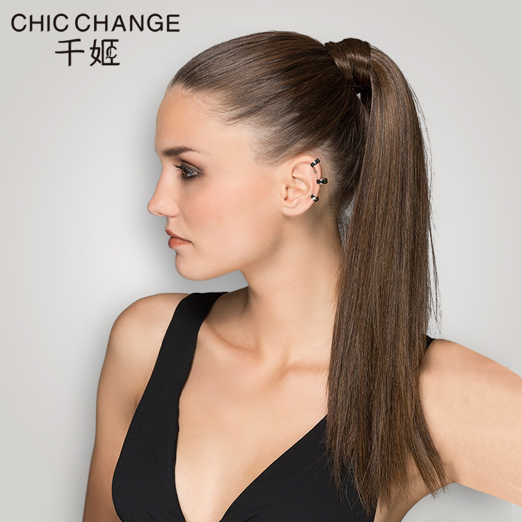 千姬 真发超长隐形假马尾长直发自然真人发丝魔术贴式辫子假发