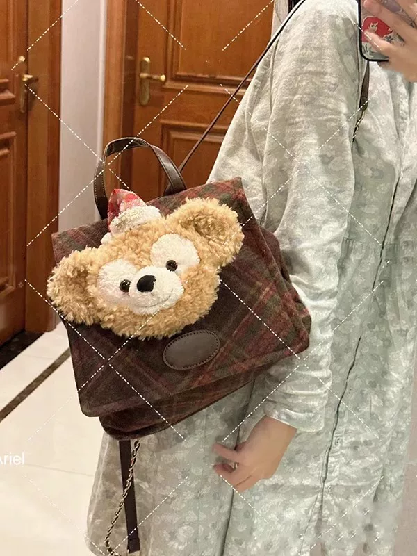Retro backpack, small handheld bag, with little bears