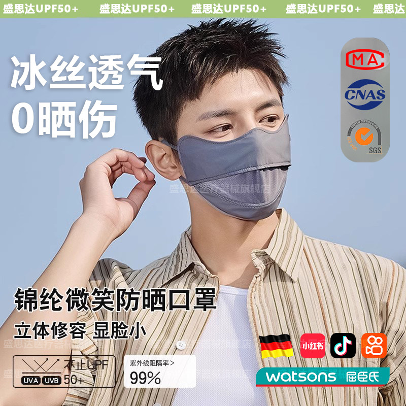 德国夏季防晒口罩男士可调节立体护眼角冰丝薄款透气户外防紫外线