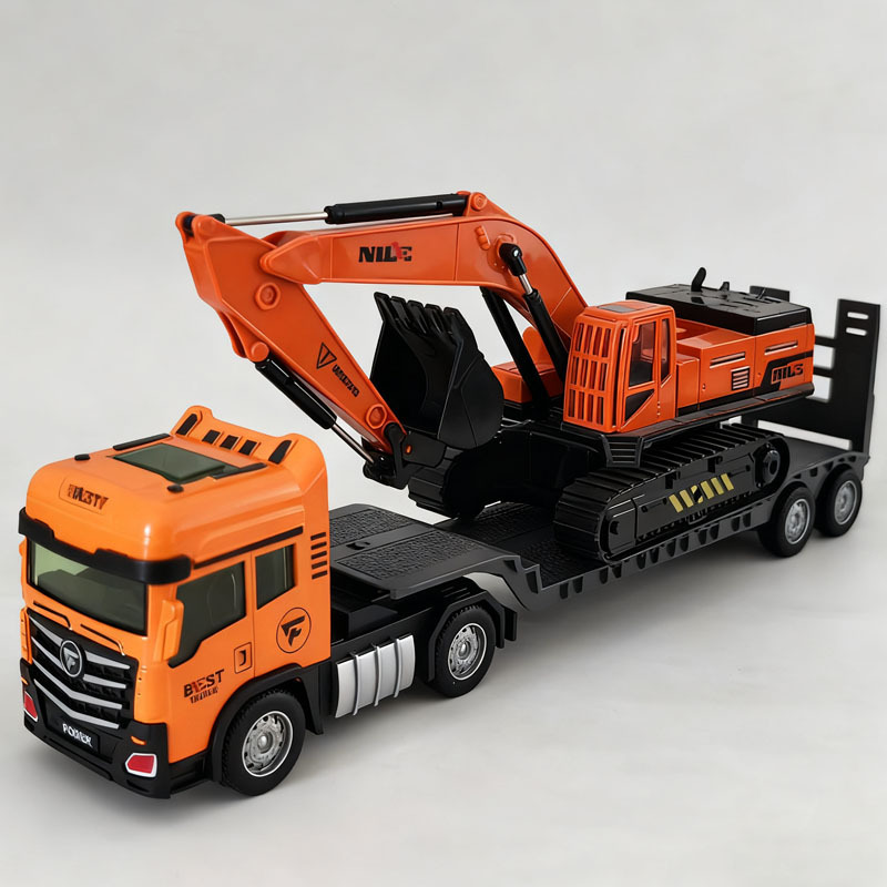 Children's Large Alloy Trailer Toy Excavator Engineering Vehicle Semi-Trailer Transport Truck Model Truck for Boys