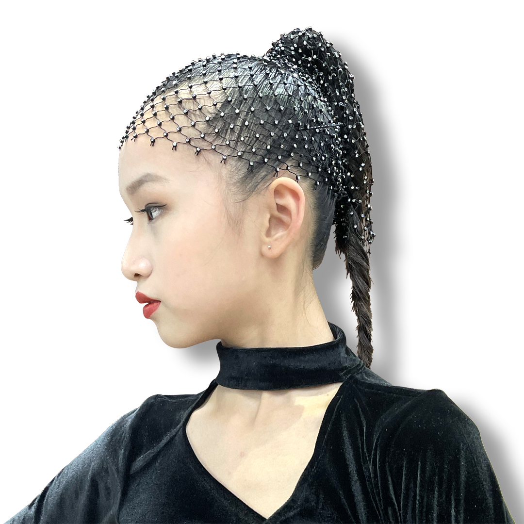 New Children Dance Disc Hair Girl Professional Performance Water Drill Invisible Hair Net Set Hair Tail Girl Latin headwear