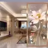 Modern art glass screen partition entry 3d three-dimensional entrance background wall frosted translucent auspicious clouds lotus fish