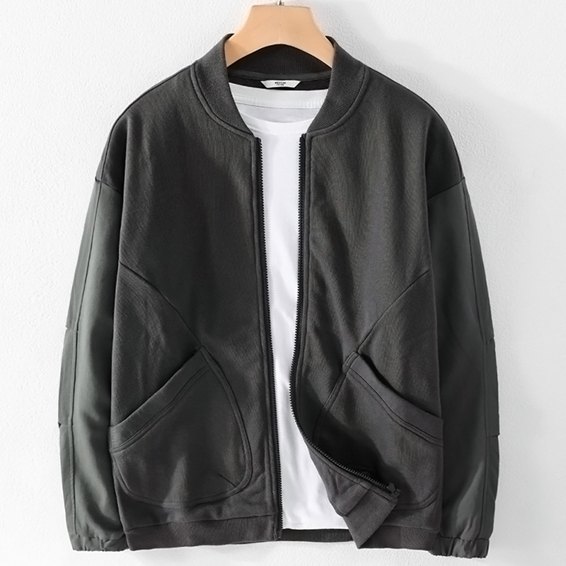Spring and Autumn Japanese Style Pure Cotton Stand-Up Collar Jacket Men's Loose Baseball Collar Coat Hong Kong Style Trendy Brand Collarless Top