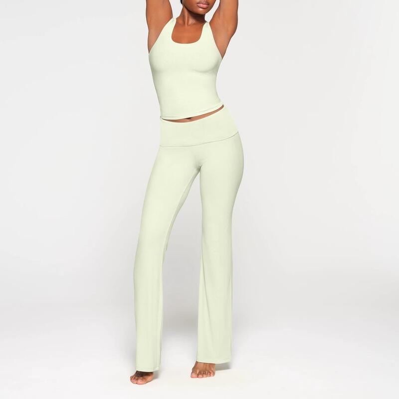 American Skims Solid Color Pleated Knit Casual Pants Peach Butt Long Pants Women's Set Hot Girl