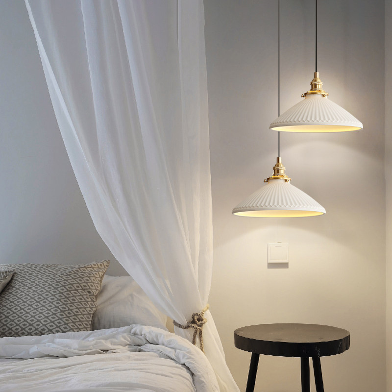 Day Style Ceramic Pendant Light Retro Bar Dining Room Light Folk Sleeping bedroom bedside Bed Head Hyun Guan Walk Road Light Nordic Full Copper Chandelia