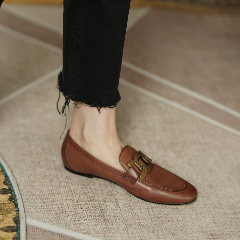 It is great to wear ~ store owner self-stay-style wearing a hitch-retro genuine leather Lefu shoes female one foot pedal flat bottom single shoe