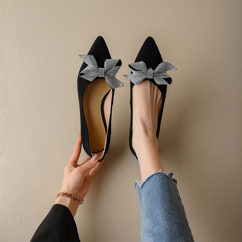 ins huge good to wear ~ niche design New bow flat shoes one foot pedal grandma shoes women's pointed toe bag shoes