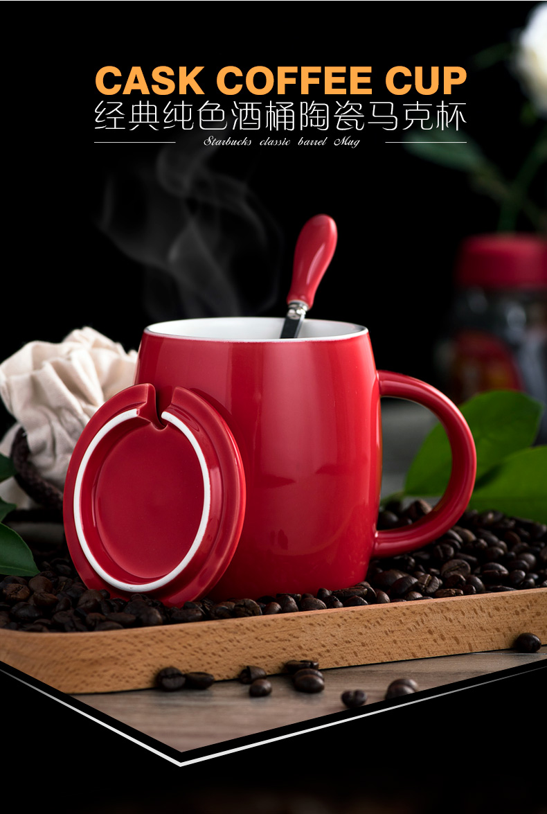 Ins Cup Cup Xu hướng gốm sứ Cup Cup với Cover Spoon Sáng tạo Công suất lớn Cá tính Mug Lovers Cup - Tách bình giữ nhiệt 2 lít