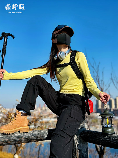 冬款打底徒步女户外健身上衣休闲透气速干登山宽松长袖运动衣短袖