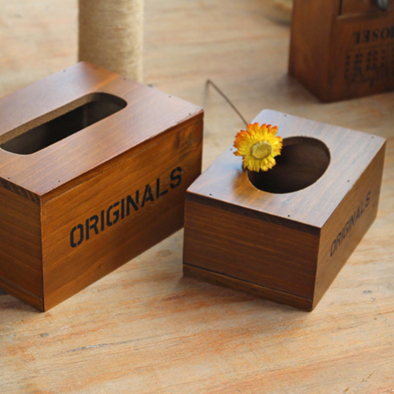 Retro wooden tissue box decoration living room home bar shop toilet car practical European small toilet paper box