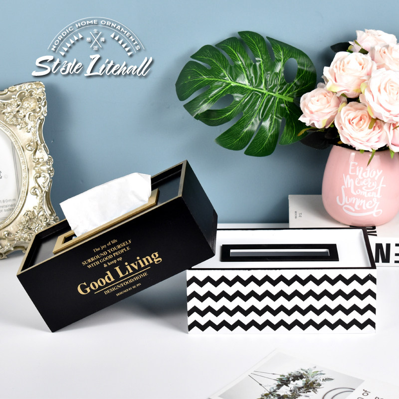 Paper Towel Box Pendulum Pieces Nordic Style Creative Living Room Home Goods Tea Table Square Wooden Toilet Paper Box Ins Wind