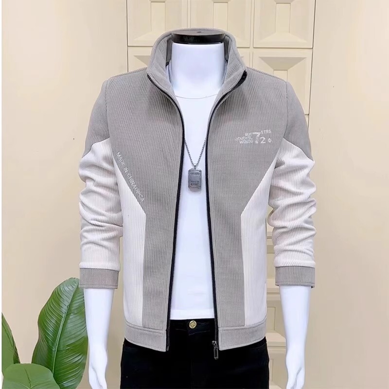2026 Spring and Autumn New Men's Jacket Korean Style Slim Fit Stand Collar Color Block High-End Versatile Casual Youth Coat Trendy
