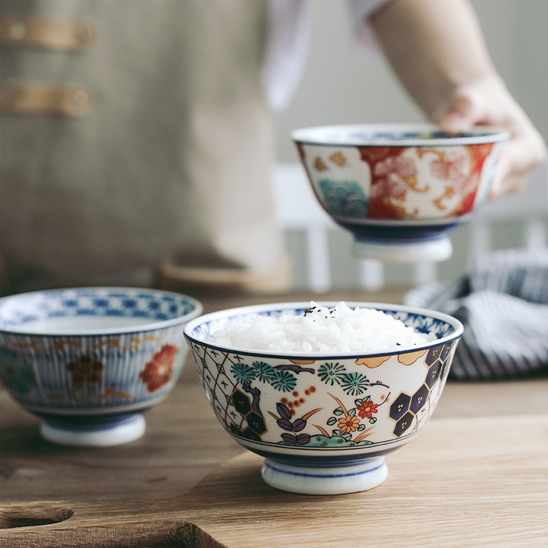 Japanese tableware and wind ceramic small rice bowl single bowl household 4 5 inch rice bowl creative cute Japanese porcelain bowl