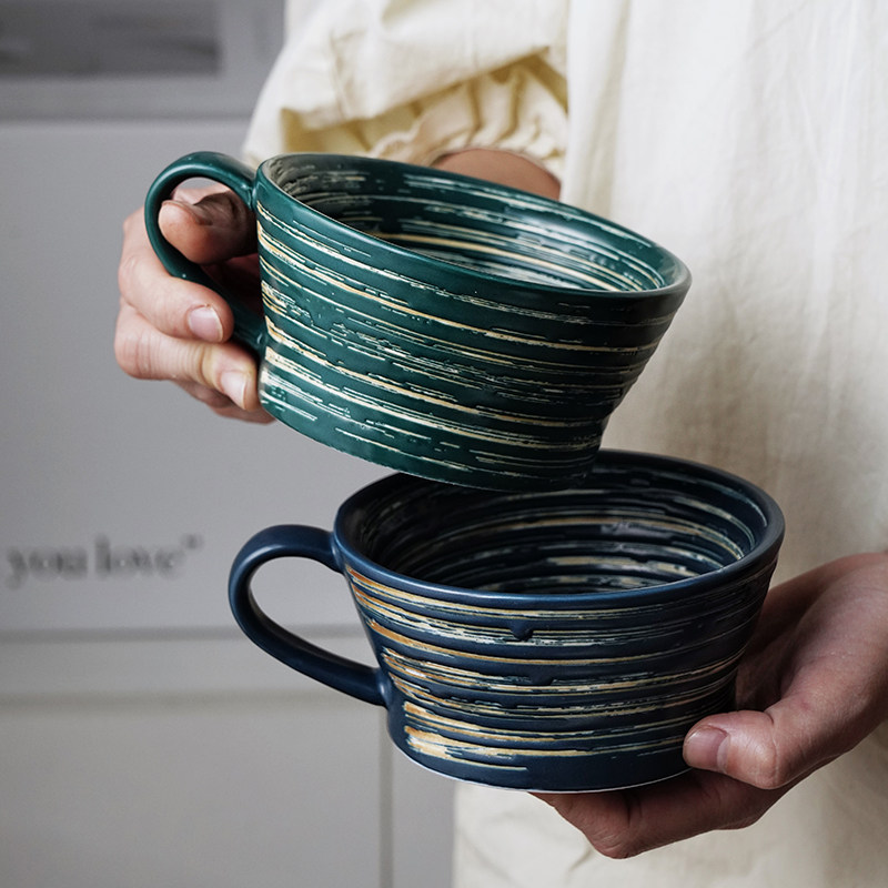 Creative Hand-painted Ceramic Breakfast Cup Day Style Dining Room Coffee Cup Home Oat Fruit Cup Personality Mark Cup Big