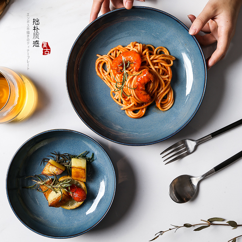 Dinner Plate Deep Pan Pure Color Eurostyle Dishes Creative Home Fish Pan Retro Light Mouth Basin Deep Pan Ceramic Western Dining Cutlery