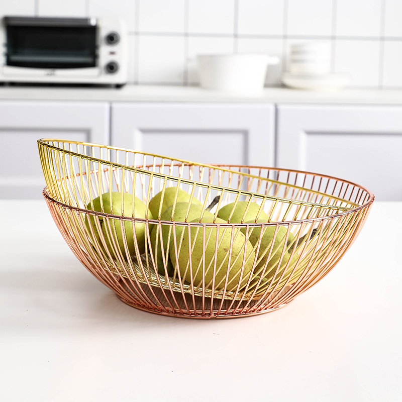 ins wind fashion rose gold iron art water fruit basket Nordic minimalist livingroom Fruit pan Home Creative containing fruit basin