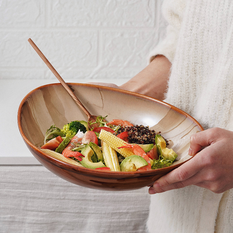 Creative Ceramic Irregular Bowl Kiln of Glaze Glazed Retro Dining Hall Italian Noodle Bowl Home Big soup Bowl Noodle Bowl Salad Bowl