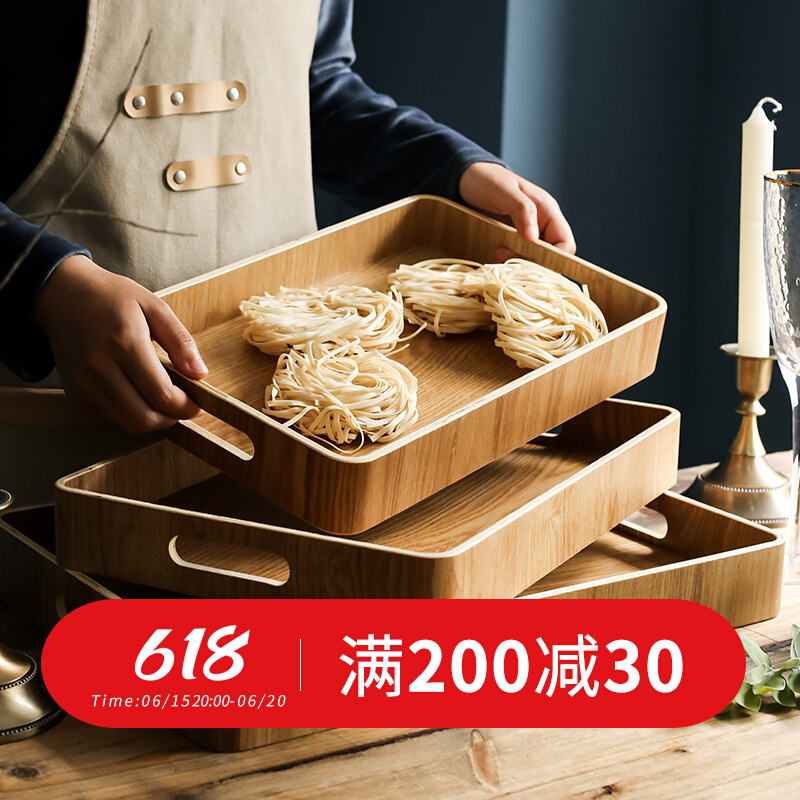 Wooden portable tea tray water glass plate day type fruit living-room small depository dish rectangular home wood tea cup commercial