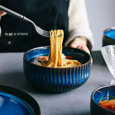 ins Wind Nordic ceramic rice bowl instant noodle bowl home salad bowl soup bowl instant noodle bowl creative gradual color breakfast bowl