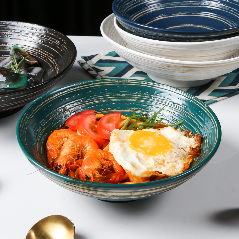 Japanese-style creative ceramic household restaurant with retro-grain pull bowl of large soup bowl fruit salad bowl