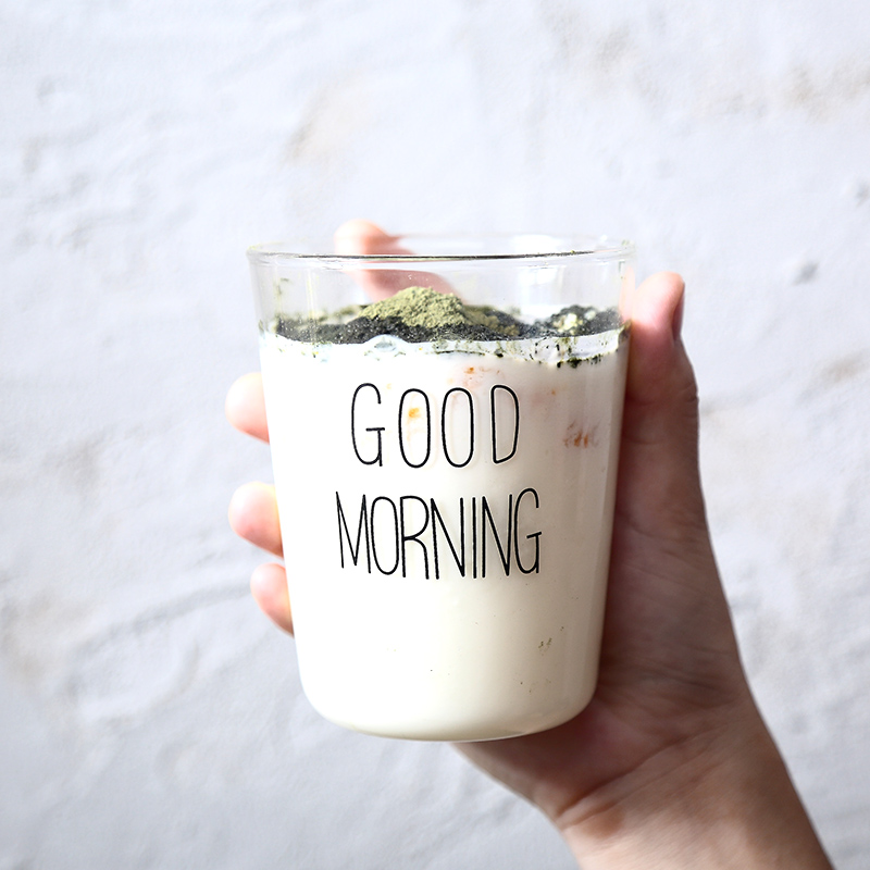 Milk cup personality breakfast cup Household heat-resistant transparent glass Nordic ins net Red water cup simple and fresh