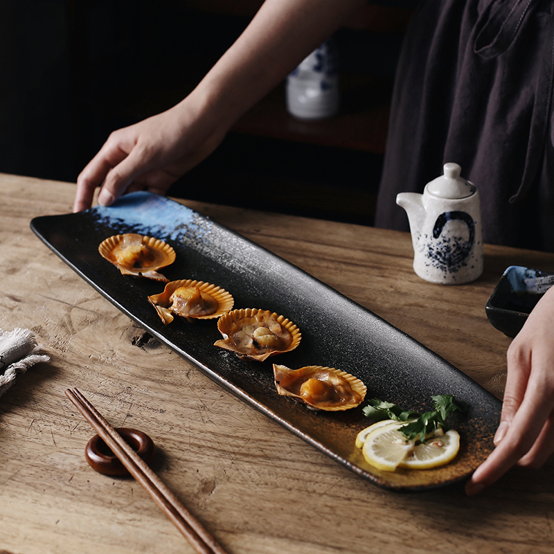 Balloon Flower House Creative Ceramic Sushi Pan Flat Tray Hem Tray Day Type Sashimi Strip Cold Tray Fish Pan Lobster Pan