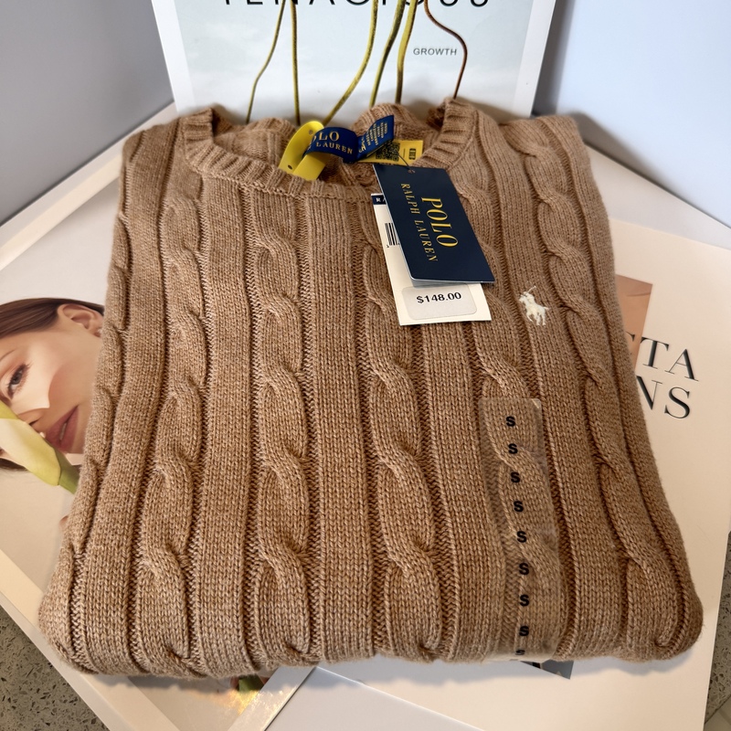 Ralph Lauren Embroidered Pony Logo Round Neck Pure Cotton Cable Knit Sweater for Women Ralph Lauren Embroidered Pony Logo Round Neck Pure Cotton Cable Knit Sweater for Women