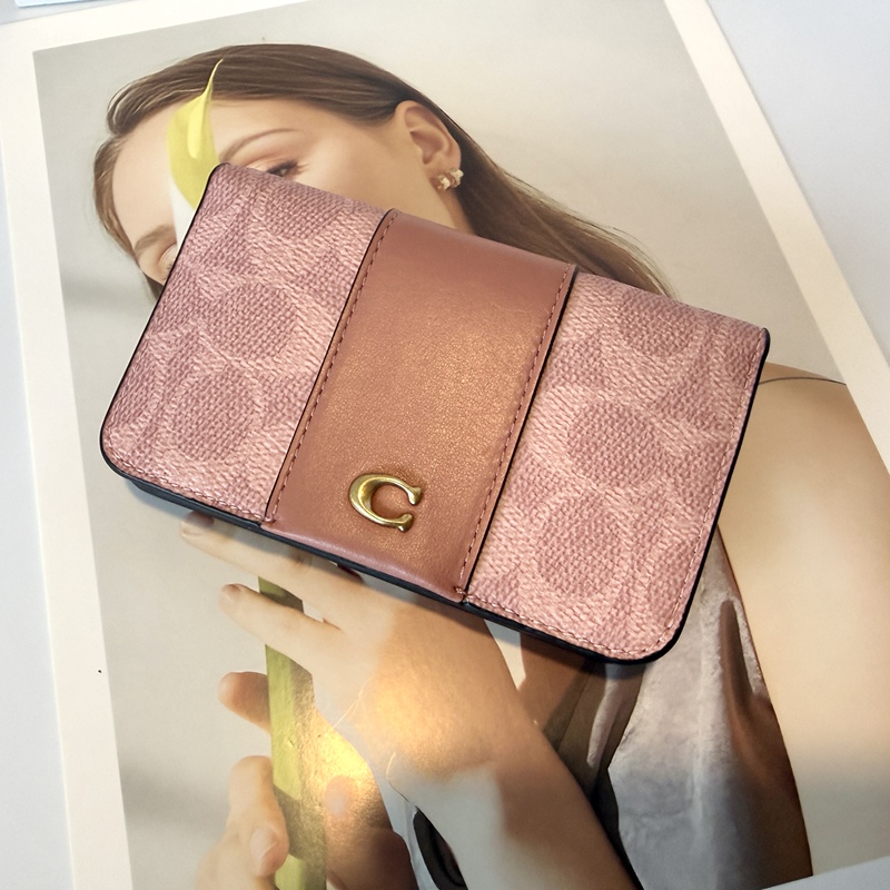 Coach Women's Classic Logo Coated Canvas and Calfskin Card Holder, a Valentine's Day Gift for Your Girlfriend