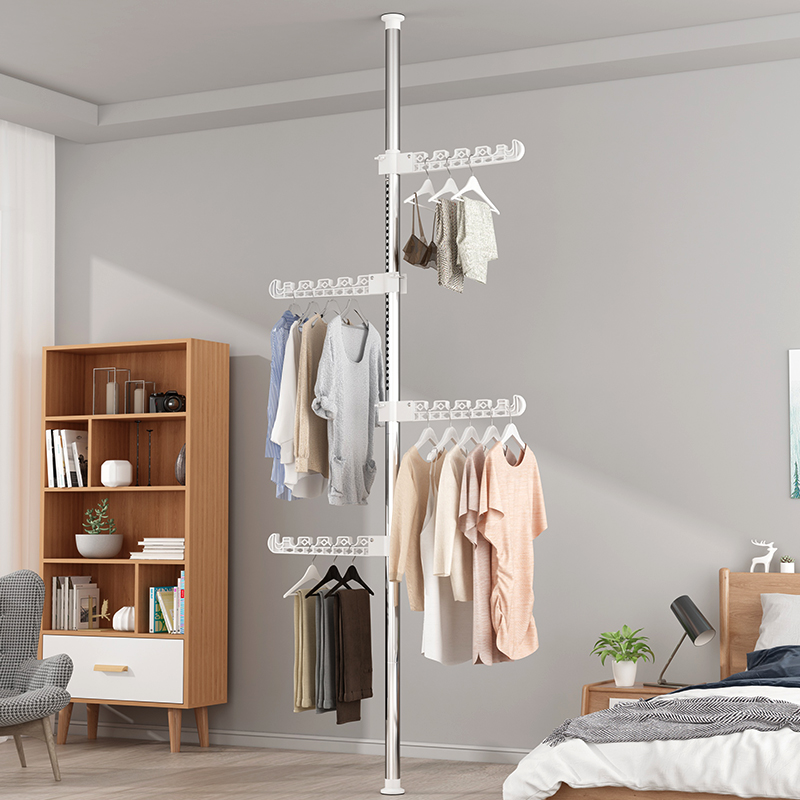 Stand-up clothes rack Household floor-to-ceiling bedroom without drilling telescopic rod Balcony window drying hanger artifact