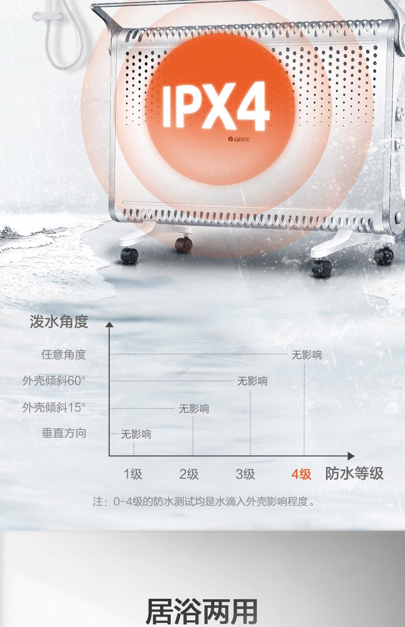 格力 居浴两用取暖器 电暖气 2200W 对流设计升温超快 图3