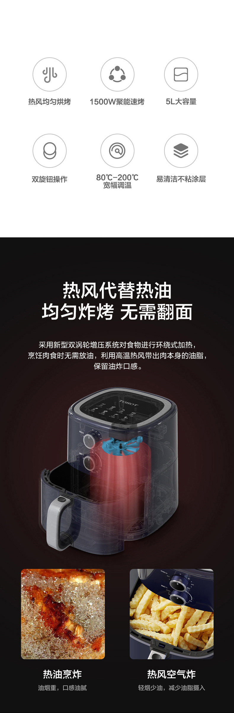格力 大松 全自动多功能空气炸锅 5L大容量 图2