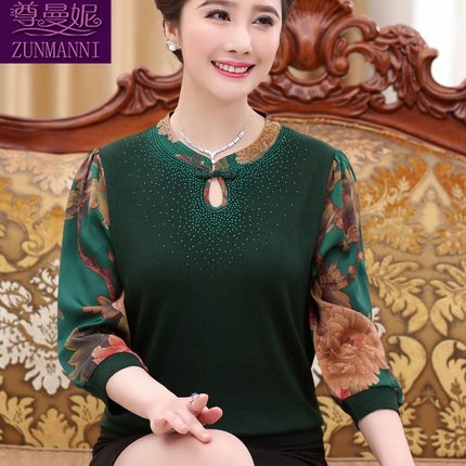 中老年妇女装中袖薄针织打底纱袖T恤中年妈妈